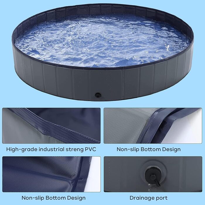 Dreamhigh® Dog Pool for Large Dogs 160 x 30cm, Non-Slip Splash Pool for Dogs, Foldable Splash Pool for Children and Large & Small Dogs