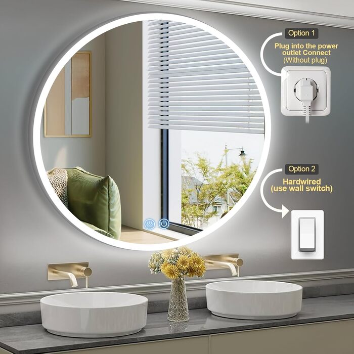 Дзеркало для ванної кімнати з підсвічуванням 80x80 см Fow Halo Simple, LED, сенсорне управління, IP65, пам'ять, 3 кольори, регулювання яскравості, проти запотівання, HD скло