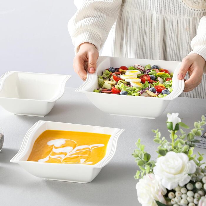 MALACASA Набір мисок для мюслі та супу, 4 шт., кераміка, 800 мл, 2100 мл, 1400 мл, 890 мл (білий)