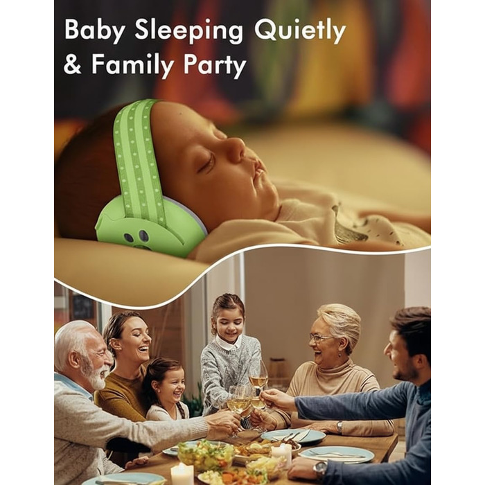 Навушники для захисту від шуму для малюків 0-36 місяців, високоякісні дитячі навушники з регульованим антиковзким обручем, ідеальні для повсякденного використання, сну та подорожей (зелені)