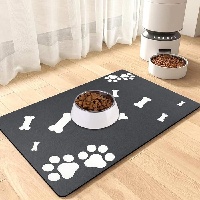 Нековзна килимок під миску для собак та котів, 40x60 см, чорний, швидковисихаючий, легко миється