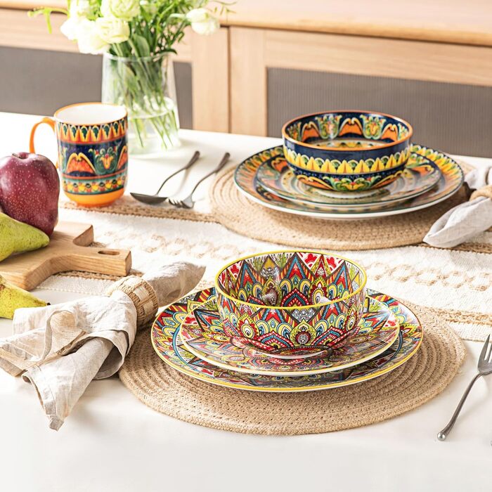 Набір супових тарілок Henten Home, 4 шт. - порцелянові десертні/сніданочні тарілки, 300 мл, для морозива/рису/десерту, кольорові сервіровочні миски, 4 шт. - Богемний стиль