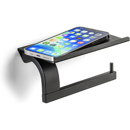 Sagittarius One 160S1 Stainless Steel Toilet Paper Holder with Shelf - Matte Black | Phone Shelf | WC Paper Holder | Toilet Paper Dispenser