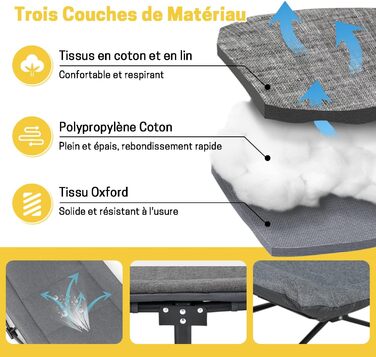 Складне кемпінгове ліжко ATORPOK, міцне для дорослих, до 250 кг, для відпочинку на природі, кемпінгу, подорожей, дому (сірий)