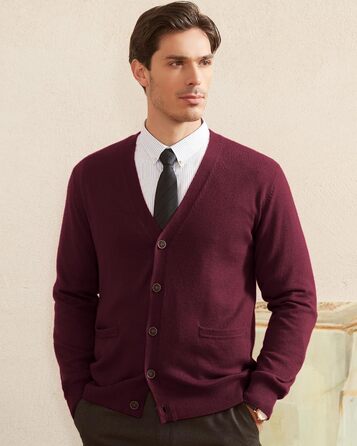 Чоловічий кардиган Kaspin з вовняної суміші, V-подібний виріз, на ґудзиках, з кишенями (Бургунді, S)