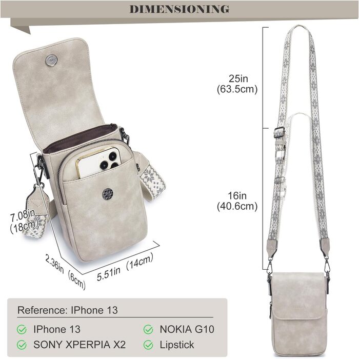 Сумка-органайзер на шию MUIIKOLA з RFID-захистом для смартфонів, веганська шкіра, сіро-бежевий колір