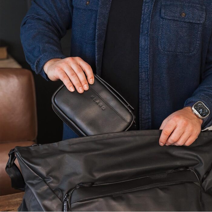 Чохол для сигарет Klaro Reise з натуральної шкіри, на 5 сигарет, 2 кишені для аксесуарів, вологозберігаючий, чорний