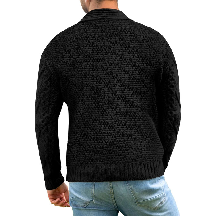 Чоловіча в'язана жилетка Comdecevis з коміром-шарфом, рельєфним в'язанням, на кнопках, з довгими рукавами, кишенями, темно-синього кольору (3XL)