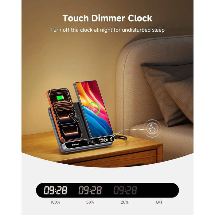 Двопортова індукційна зарядка SwanScout 504 для 2 телефонів та AirPods/Galaxy Buds (30W)