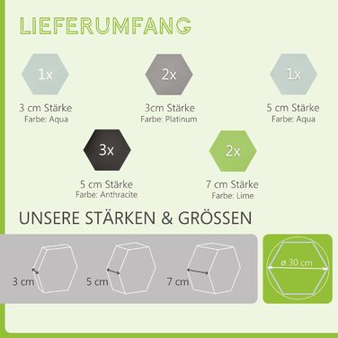 Акустичні панелі platino24 Edition LOFT 3D, набір 8 елементів Ø 300мм, звукопоглинаючі плити Basotect для стін та стелі (Платиновий, Антрацит, Лайм, Аква)