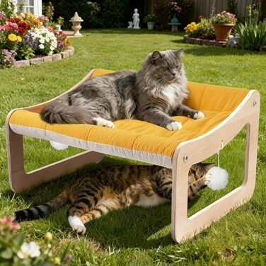 Крак-стійка для котів з великим ліжком Luxus, жовта | З міцного березового дерева, сизаль, 25 кг, біо-льон