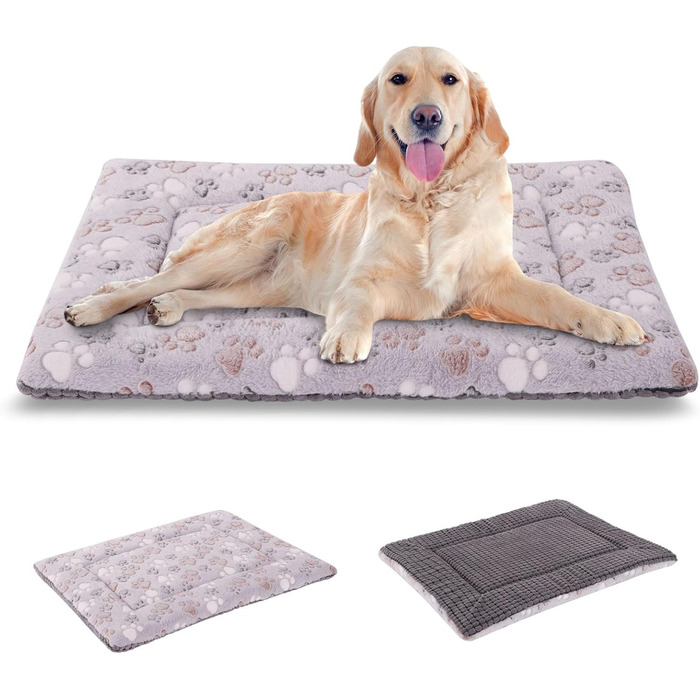 BVAGSS Orthopedic Dog Bed, Washable Dog Cushion Fluffy Dog Mat, Reversible Soft and Warm Dog Bed for Small, Medium, Large Dogs XH079 (106x71x4cm, Grey Paw)