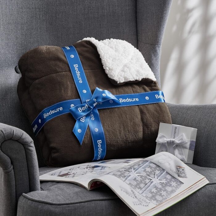 BEDSURE Плед з Sherpa, теплий плед з вовни, ковдра на диван, м'який накид, товста ковдра, подарунок для жінок, м'який плед для дому, сірий, 150x200 см, XL (коричневий, 220 x 240 см)