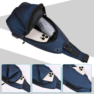 Чоловіча нагрудна сумка через плече, Oxford-тканина, USB-порт для зарядки, водонепроникна, для спорту, роботи, велосипеда, подорожей (Синій #4)