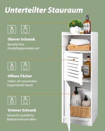 Aimu waterproof bathroom cabinets, bathroom storage units with open storage shelves, freestanding floor cabinets, corner organizers for bedroom, kitchen, hallway, white, 74x20x24 cm