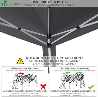VOUNOT® Folding Gazebo 3x3m, with 4 Sandbags, Pop-Up Gazebo, UV Protection 50+, Grey
