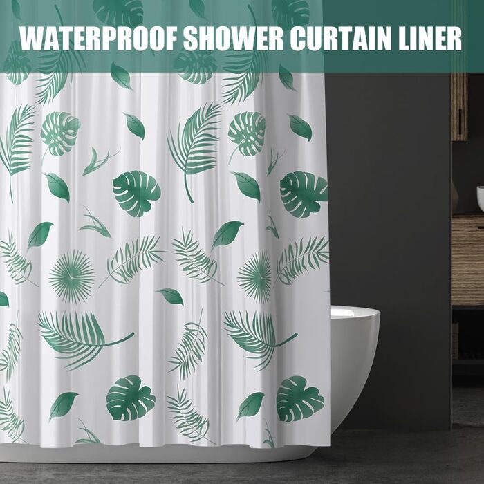 Шторка для душу URAQT, антибактеріальна, водонепроникна, швидковисихаюча, PEVA, 180x180 см, 12 кілець, біла