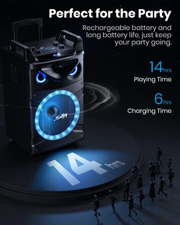 Moukey Karaoke Машина MK3021: Караоке система з вокером 26см, твітером 8см, 2 мікрофонами, Bluetooth, світло, AUX/USB/TF/FM