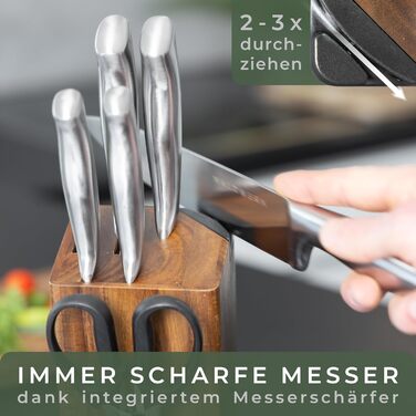 Waldwerk 7-Piece Knife Set with Block & Sharpener - Acacia Wood Knife Block Set - Premium Kitchen Knife Set