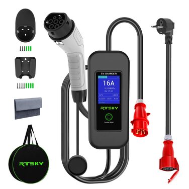 Зарядний пристрій для електромобіля Mobile Wallbox 11 кВт (3 фази) з кабелем CEE 16A для Tesla Model Y/3, ID.3/4/5, MG4, EX30, Audi e-tron, Renault Zoe та інших EV (Чорний)