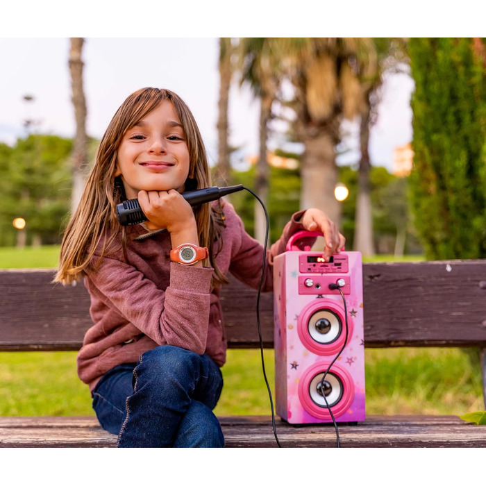 Караоке DYNASONIC з 2 мікрофонами, портативна караоке-машина, Bluetooth-колонки, USB та SD-картрідер, світлові ефекти, подарунок для дітей 5-13 років (Model 22 lights)