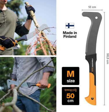 Fiskars Machete, Length: 50.5 cm, Non-stick coated, Hardened steel blade/Fiberglass reinforced plastic handle, Includes sheath, Black/Orange, WoodXpert, XA3, 1003609