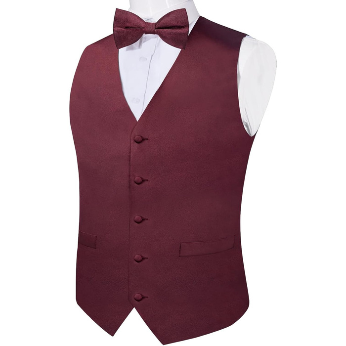 Жилет чоловічий DiBanGu з атласу та краваткою-метеликом, набір для костюма/смокінгу, однотонний, для весілля/вечірки (3XL, атлас, бордовий)