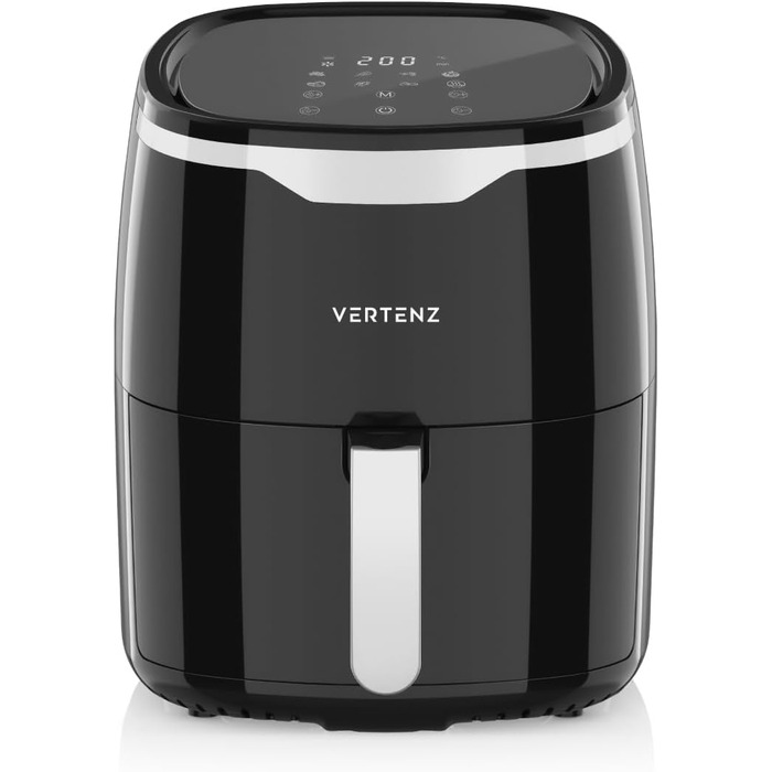 Фритюрниця повітряна VERTENZ Taste 50 XL, 5 л, 8 автоматичних меню, 1400 Вт, LED-touchscreen, антипригарне покриття, без олії, чорна