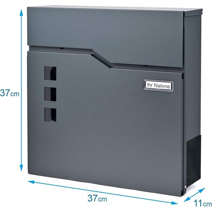 Поштова скринька Verda Anthrazit з газетницею, порошкове покриття AkzoNobel, 2 ключі, табличка з іменем, дизайнерська настінна поштова скринька з нержавіючої сталі SN3678-1