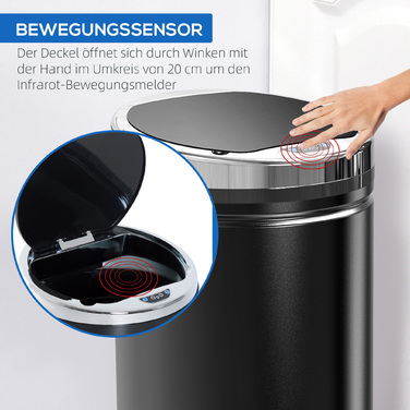 HOMCOM Sensor Trash Can 42L, Electric Automatic Waste Bin with Lid, Stainless Steel, for Bathroom, Office, Kitchen, Dining Room, Steel, Black | Aosom