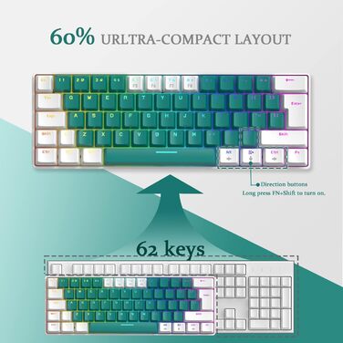 ZIYOU LANG T60 Pro: Механічна клавіатура та миша для геймінгу з USB-C кабелем, 60% UK Layout (QWERTY), Red Switch, 6400DPI RGB миша для PC/Mac, комплект Biene K&M