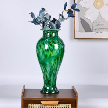Висока скляна ваза 50,8 см, смарагдово-зелена, ручної роботи, для дому та декору, велика ваза для вітальні, сучасний дизайн