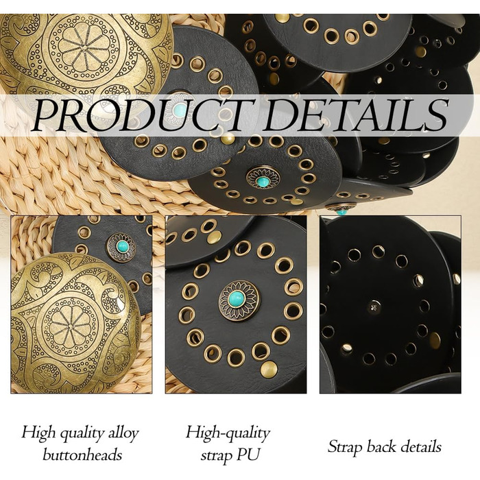 Жіночий ремінь TOFBS в стилі бохо, колір бірюзовий, металевий, широкий, регульований, для джинсів та суконь (Чорний)