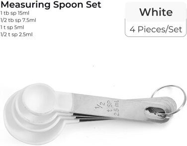 4-Piece Baking Tool Set with Kitchen Measuring Spoons, Stainless Steel Handle, Measuring Cup with Scale, Measuring Spoons, Kitchen Helper (Color: 4 Green Cups) (4 White Spoons)
