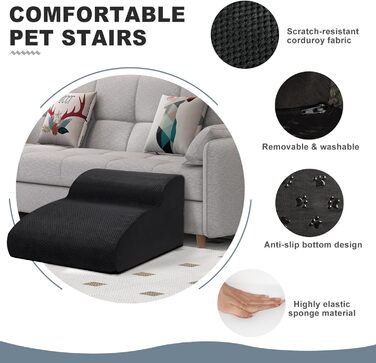 Сходинки для собак маленьких порід, 2 сходинки для ліжка та дивана, знімний чохол, чорний колір