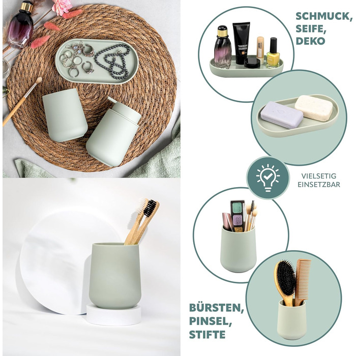 Набір аксесуарів для ванної кімнати Eluno TESERO (3 шт.) з Soft-Touch, пластик, салатний колір