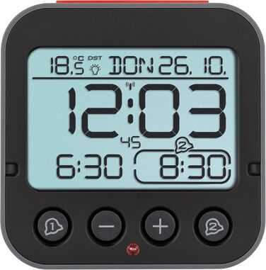 TFA Dostmann Bingo 2.0 Digital Radio Alarm Clock with Temperature Display, Plastic, Black, (L) 95 x (W) 41 x (H) 96 mm