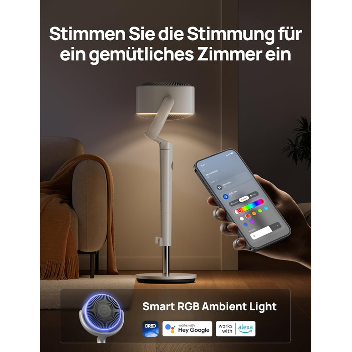 Вентилятор підлоговий Dreo з Wi-Fi та LED, 102 см, 3 режими, 8 швидкостей, 1200 м³/год, 26 м відстань, тихий 20dB