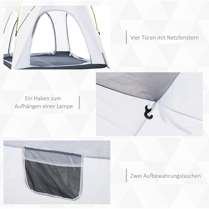 Намет Outsunny Pop-Up для 3 осіб, сірий: кемпінговий намет з UV 50+ захистом, 4 двері, водонепроникність 1000 мм