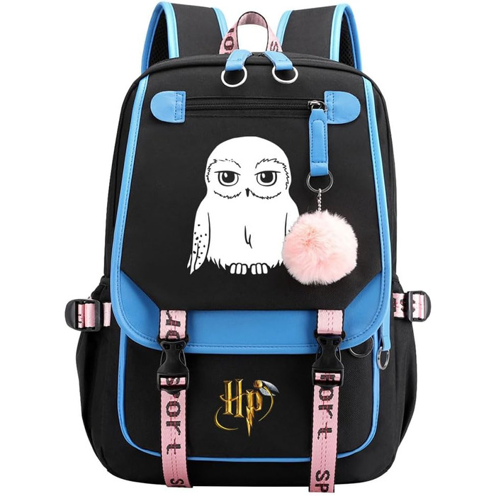 Великий шкільний рюкзак для дівчат, рюкзак з совою, рюкзак Harry Magic для підлітків, набір для учнів 7-15 класів (46 x 29 x 16 см, синій)