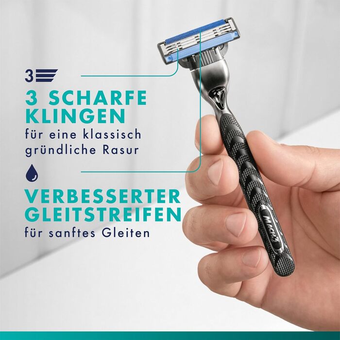 Бритва Gillette Mach 3 Standard для чоловіків, металевий корпус, синій/сірий, набір: станок + 12 змінних касет