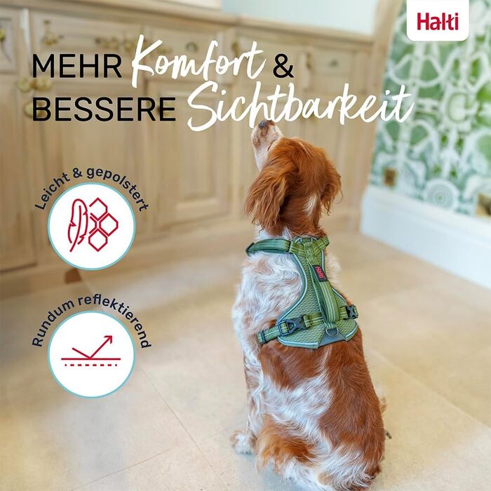 HATI Anatomy Dog Harness with Handle – Freedom of Movement for Your Dog. 3 Connection Points, Neoprene Padding, Adjustable and Reflective (Size Construction Green) (Green, L)