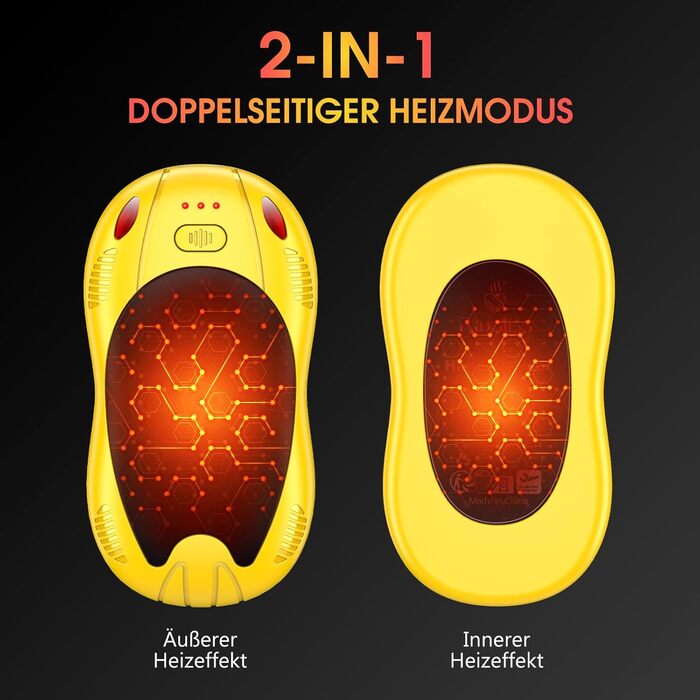 Електричні грілки для рук з акумулятором 10000mAh, 2 шт., з двостороннім нагрівом, USB, 3 режими, для кемпінгу та активного відпочинку