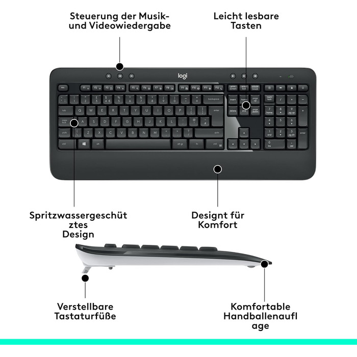 Logitech MK540 Advanced Kombi: Бездротова клавіатура та миша для Windows (QWERTZ, чорний)