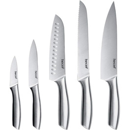 Срібний кухонний ніж Hecef з порожнистим руків'ям, високоглянцевий, з захисною піхвою, 20 см