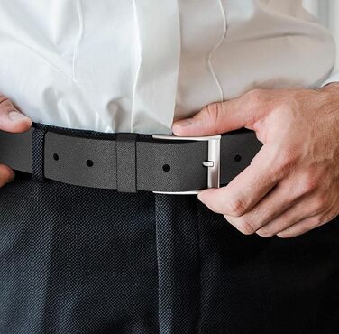 Чоловічий шкіряний ремінь H&H чорного кольору, ширина 38 мм, регульований, для штанів, джинсів, костюма