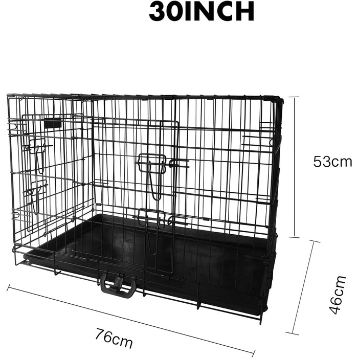 Клітка для собак 60 x 43 x 48 см, розкладний транспортний відсік з 2 дверцятами, металева переноска для тварин, авто-будка, клітка для собак середнього розміру (30 дюймів, 76 см)