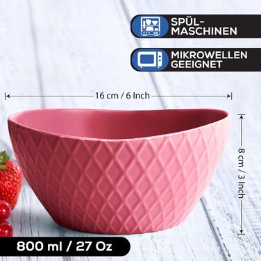 Набір мисок Miamio Palmanova (червоний) – 6 шт по 800 мл – сучасний дизайн, матова поверхня