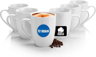 Набір кавових чашок BigDean 12 шт. 300 мл з порцеляни, білі, з ручкою, для розмальовування, стійкі до миття в посудомийній машині, міцні