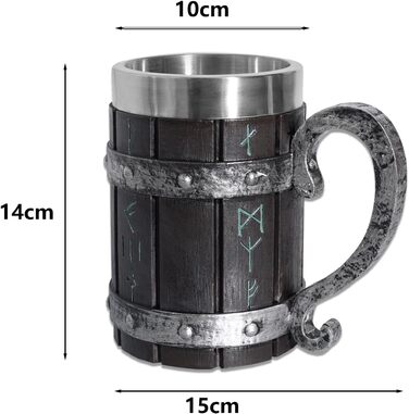 Таз для пива Viking з дерева та нержавіючої сталі, 600 мл, 14.3 см – середньовічний стиль для чоловіків